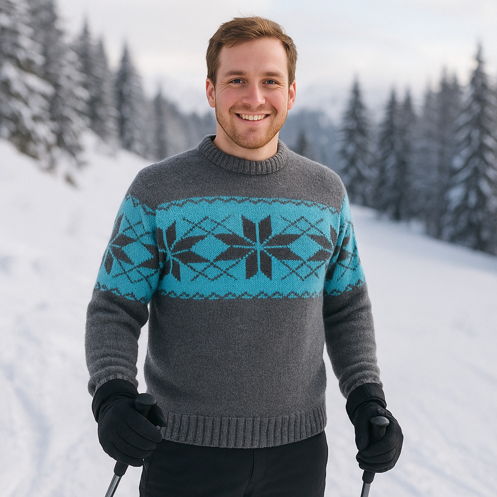 Hollister Ski Sweater Men's LARGE Knit Crew Neck Fair Isle Nordic Heavyweight